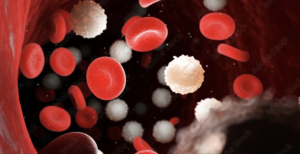 Leukemia cells and red blood cells