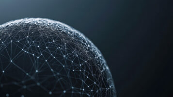 A close up of a globe with a network of lines surrounding it. Concept of interconnectedness and the vastness of the world