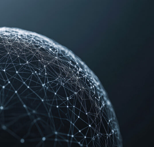 A close up of a globe with a network of lines surrounding it. Concept of interconnectedness and the vastness of the world