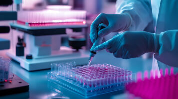 A geneticist developing gene editing techniques for disease prevention, lab with CRISPR tools, petri dishes