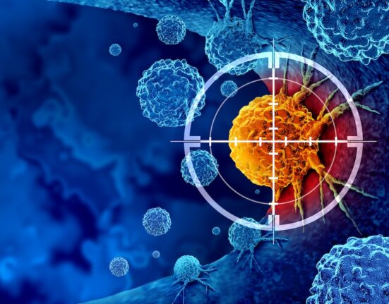 Cancer detection and screening as a treatment for malignant cells with a biopsy or testing caused by carcinogens and genetics with a cancerous cell as an immunotherapy symbol as a 3D render.