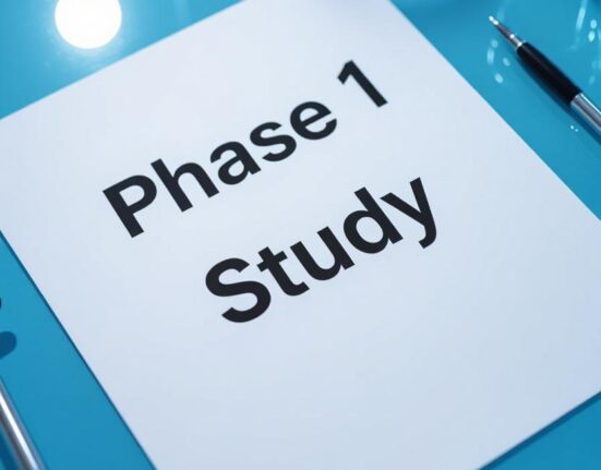 Top down view of a paper with bold lettering that reads phase 1 study