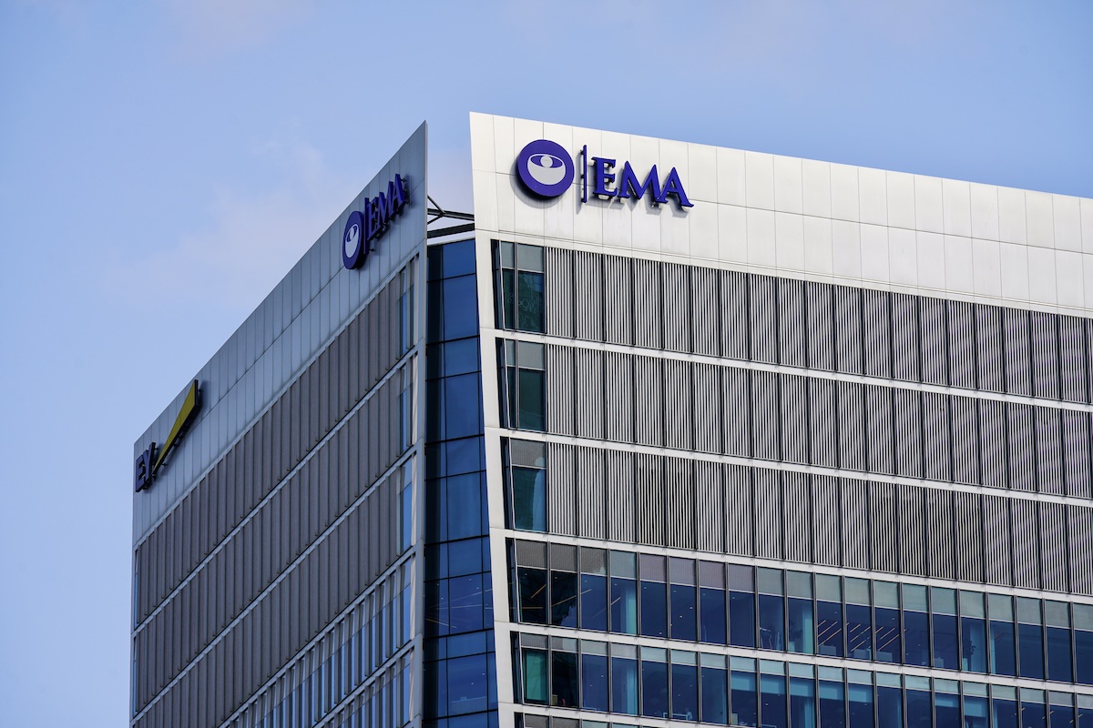 EMA (European Medicines Agency Of European Union) Modern Tower Building Facade Logo Sign, Corporate Skyscraper Exterior, Canary Wharf, Global Financial District, London, England, UK, June 2025