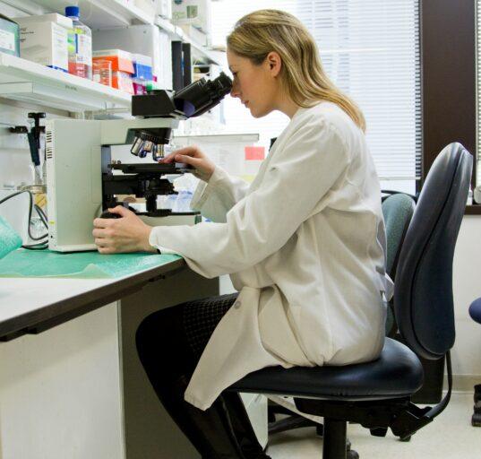 Doctor Inspecting Samples in Lab
